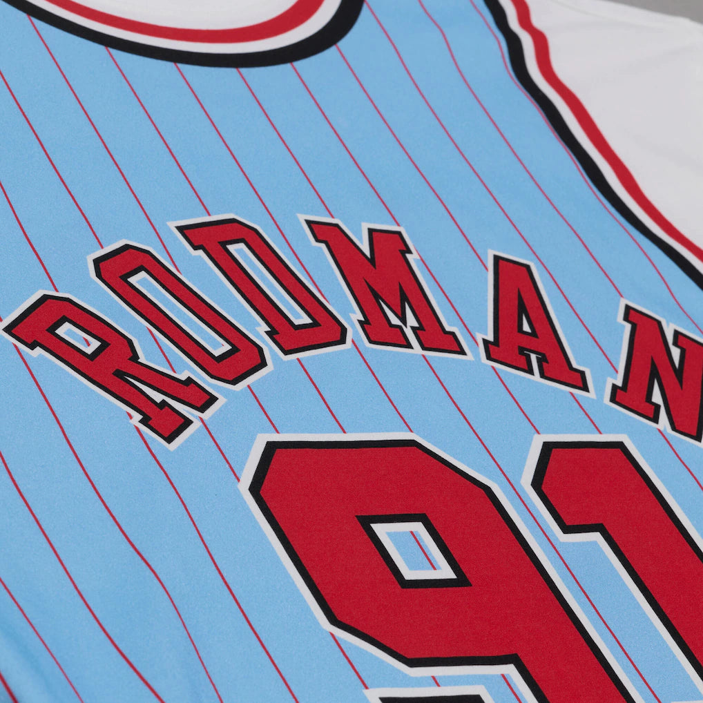 Dennis Rodman Chicago Bulls 1995-96 Light Blue Best In Class Jersey T-Shirt Mitchell & Ness
