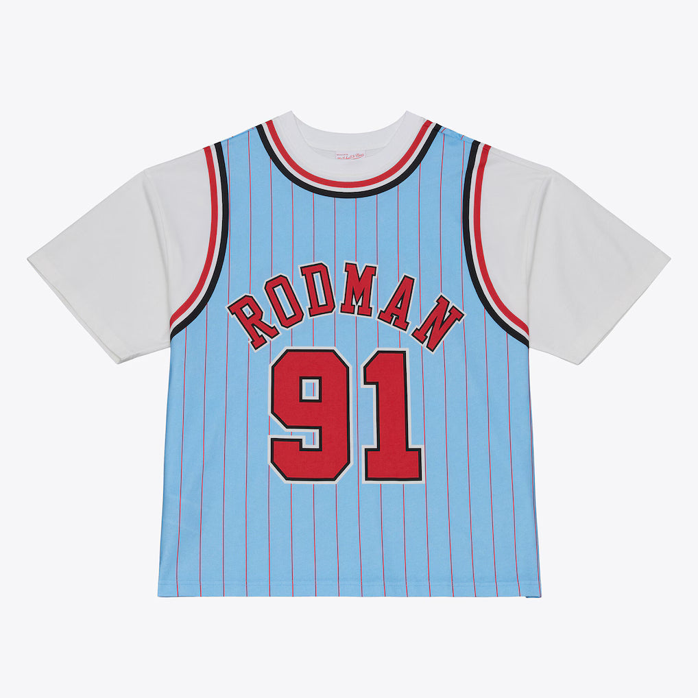 Dennis Rodman Chicago Bulls 1995-96 Light Blue Best In Class Jersey T-Shirt Mitchell & Ness