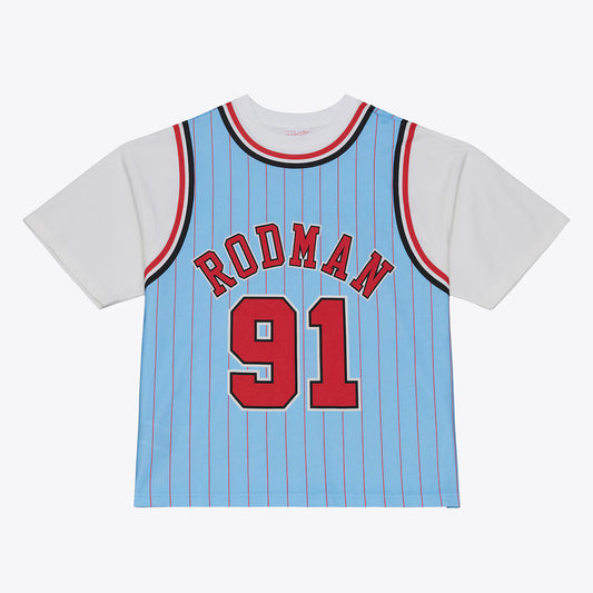 Dennis Rodman Chicago Bulls 1995-96 Light Blue Best In Class Jersey T-Shirt Mitchell & Ness