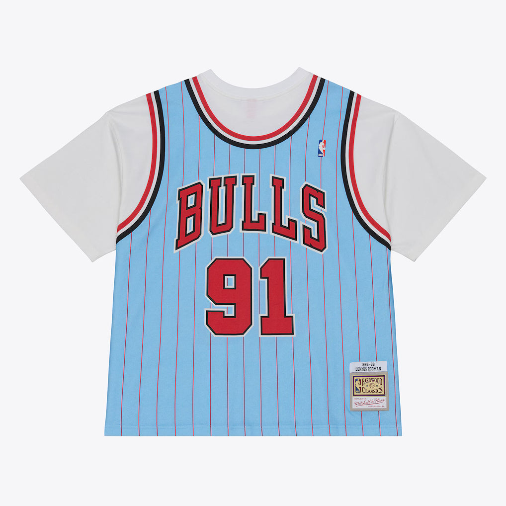 Dennis Rodman Chicago Bulls 1995-96 Light Blue Best In Class Jersey T-Shirt Mitchell & Ness