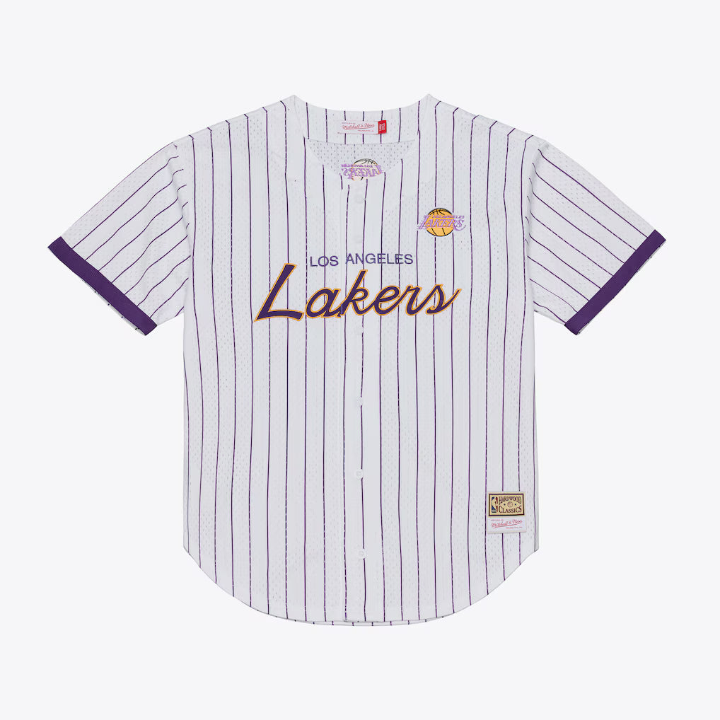Los Angeles Lakers White Head Coach Pinstripe Mesh Full-Button Baseball Jersey