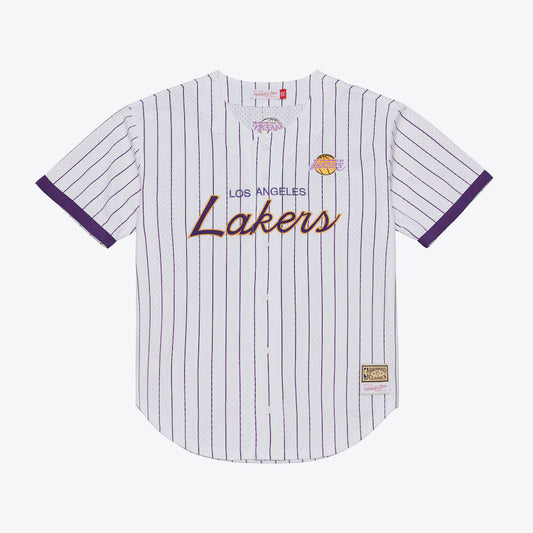 Los Angeles Lakers White Head Coach Pinstripe Mesh Full-Button Baseball Jersey