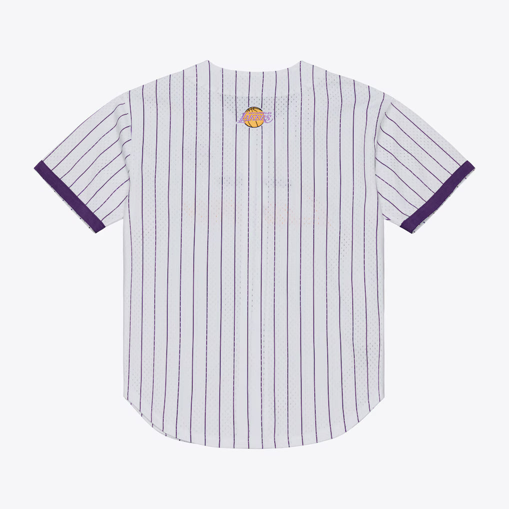 Los Angeles Lakers White Head Coach Pinstripe Mesh Full-Button Baseball Jersey