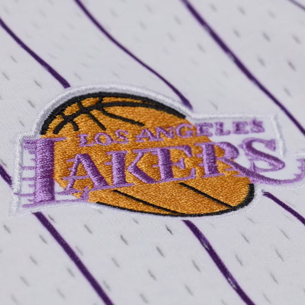 Los Angeles Lakers White Head Coach Pinstripe Mesh Full-Button Baseball Jersey