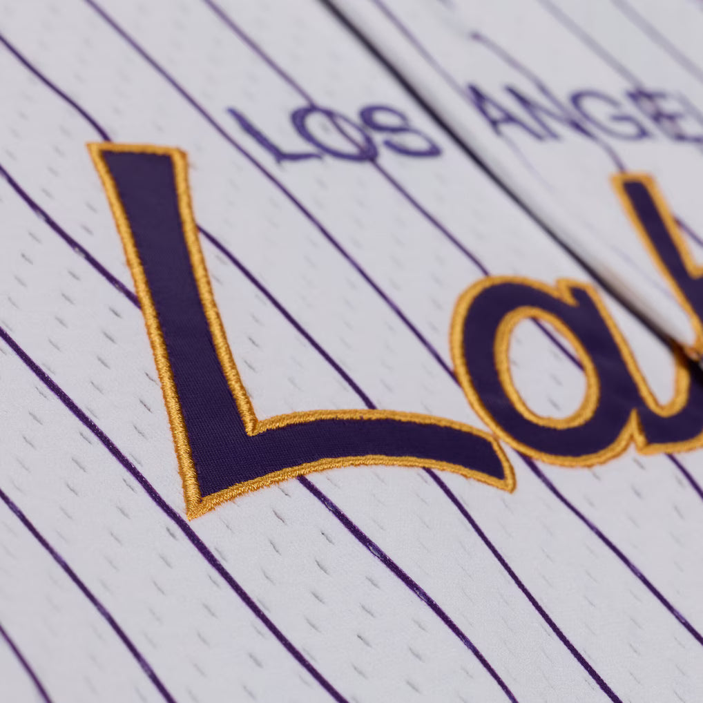 Los Angeles Lakers White Head Coach Pinstripe Mesh Full-Button Baseball Jersey